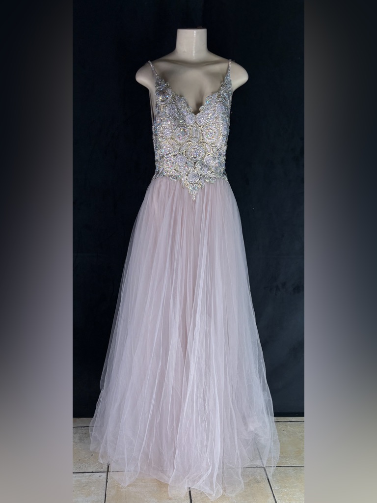 Chic Blush Pink Tulle Prom Gown With Beaded Bodice